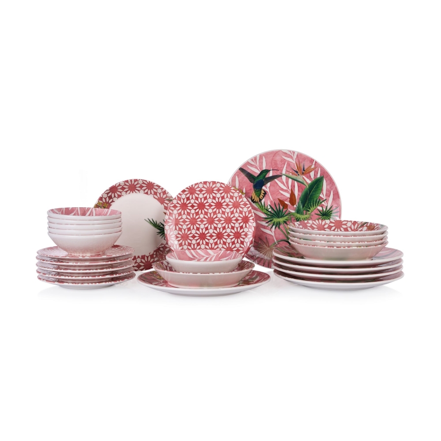 24-Piece Ceramic Dinnerware Set — Red, Green and White