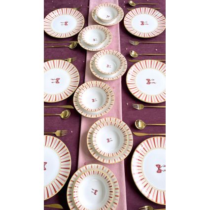 24-piece Ceramic Dinnerware Set — White/Pink/Gold