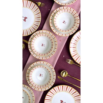 24-piece Ceramic Dinnerware Set — White/Pink/Gold