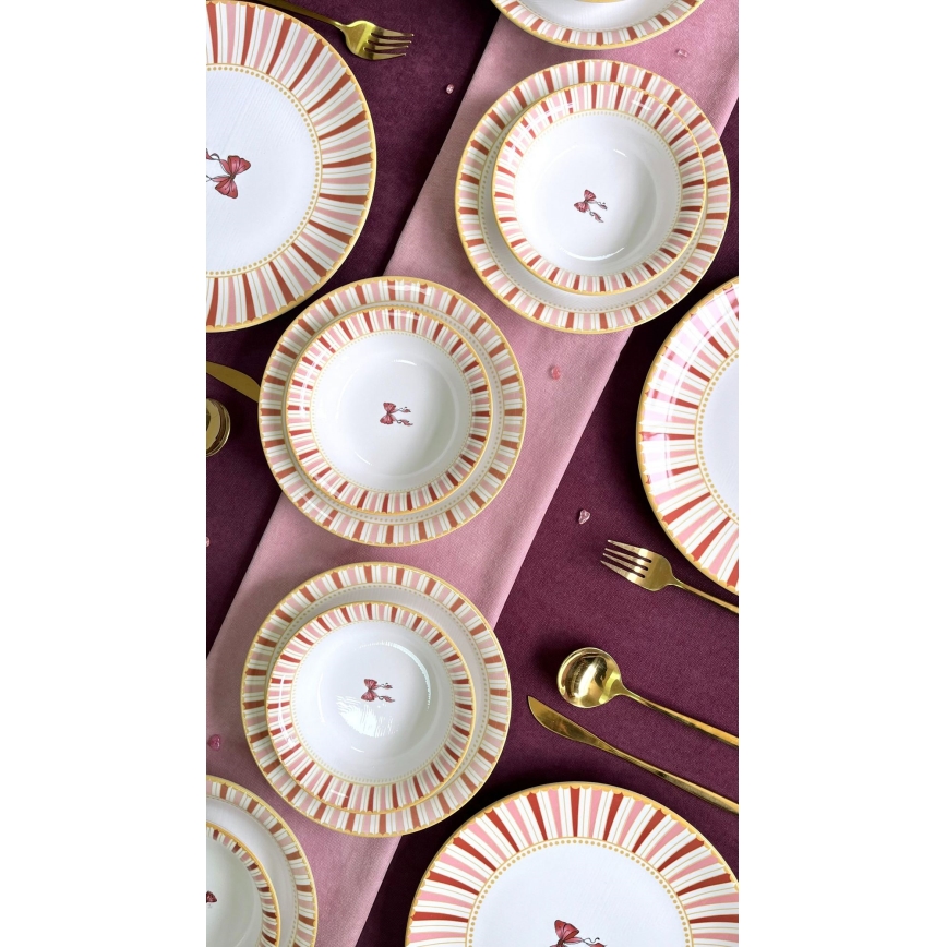 24-piece Ceramic Dinnerware Set — White/Pink/Gold