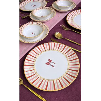 24-piece Ceramic Dinnerware Set — White/Pink/Gold