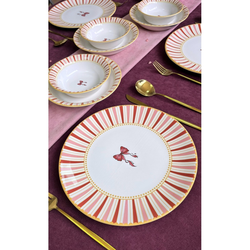 24-piece Ceramic Dinnerware Set — White/Pink/Gold