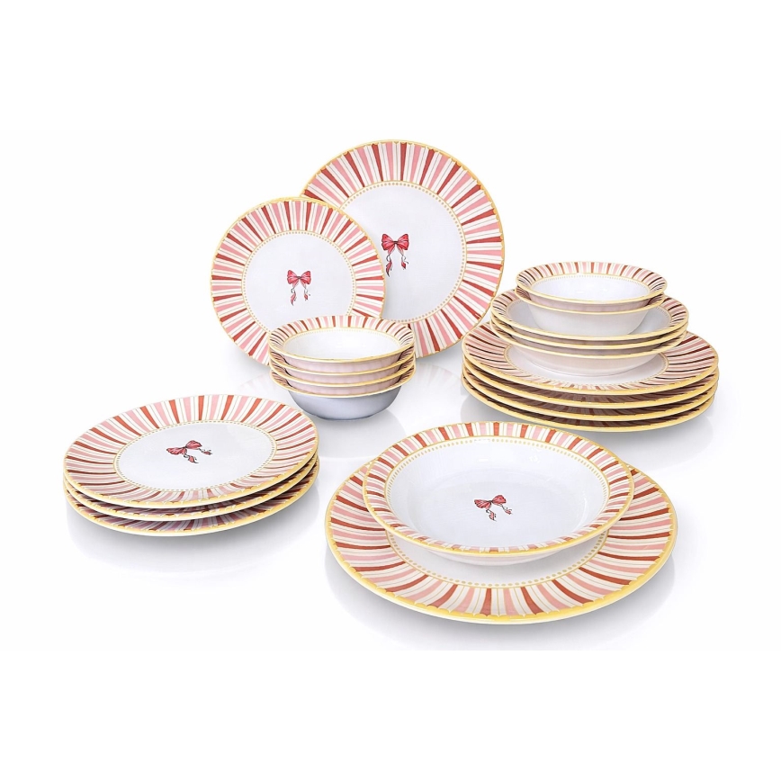 24-piece Ceramic Dinnerware Set — White/Pink/Gold