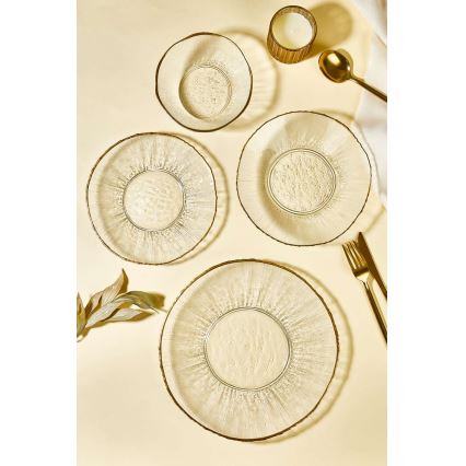 24-piece clear glass dining set with gold accents