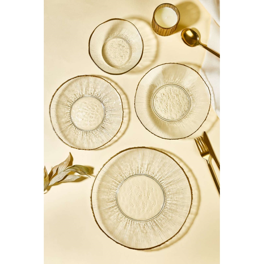 24-piece clear glass dining set with gold accents