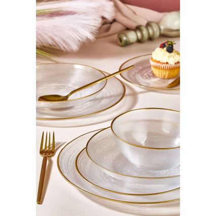 24-piece clear glass dinner set with gold accents