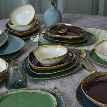 24-piece colorful stoneware dinner set