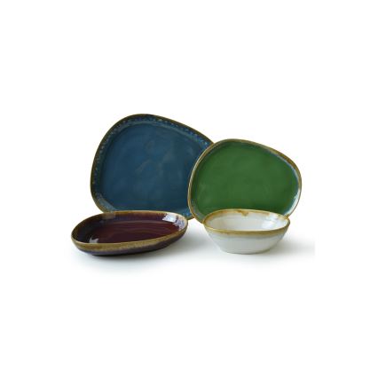 24-piece colorful stoneware dinner set