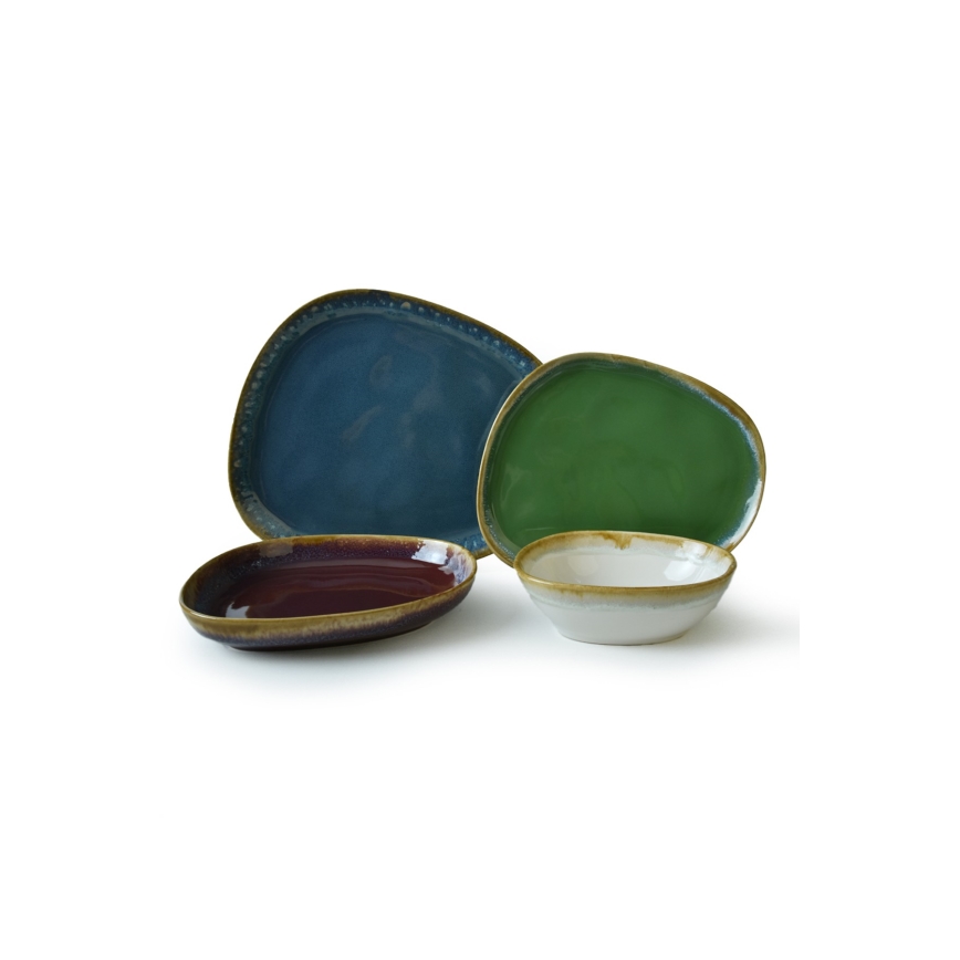 24-piece colorful stoneware dinner set