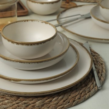 24-piece cream/brown/ceramic dinner set