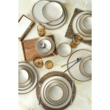 24-piece cream/brown/ceramic dinner set