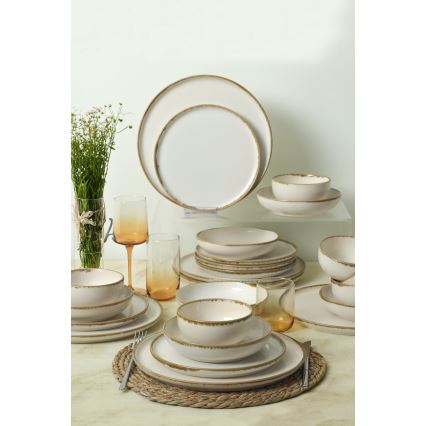 24-piece cream/brown/ceramic dinner set