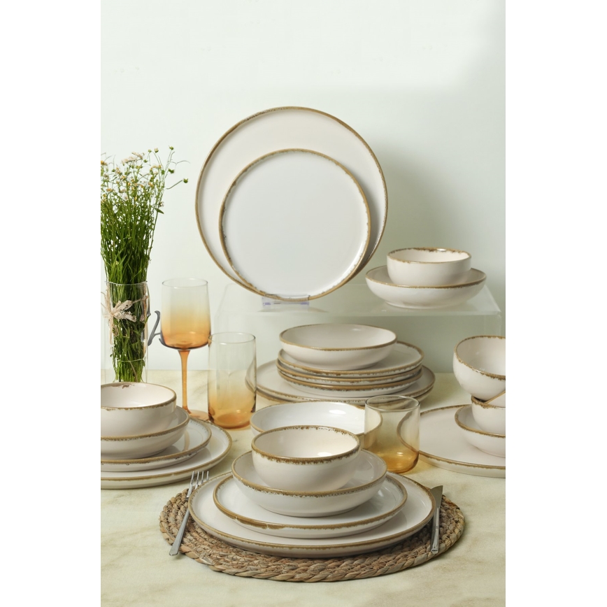24-piece cream/brown/ceramic dinner set