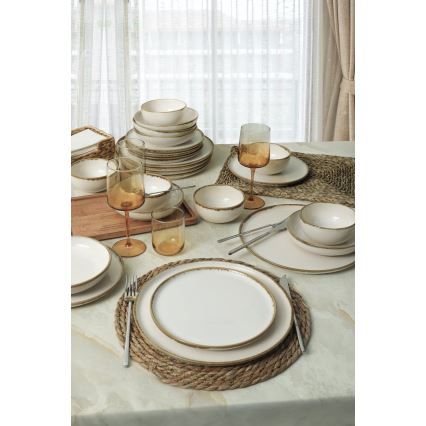 24-piece cream/brown/ceramic dinner set