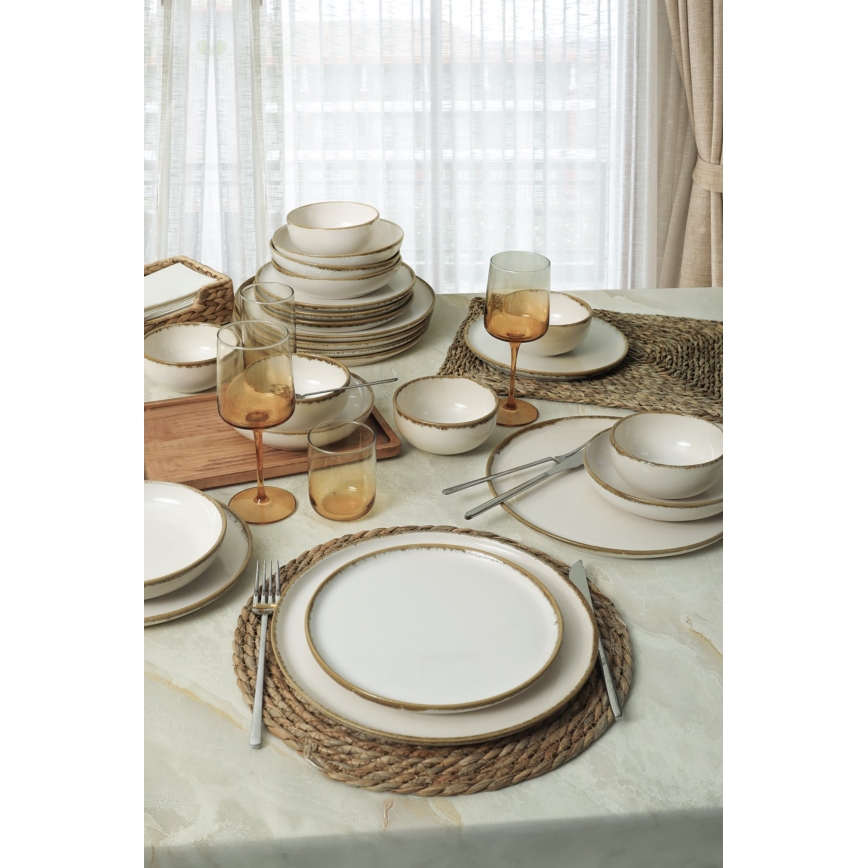 24-piece cream/brown/ceramic dinner set