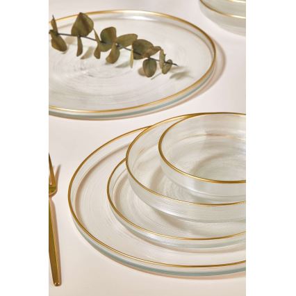 24-piece dining set, clear glass with gold trim