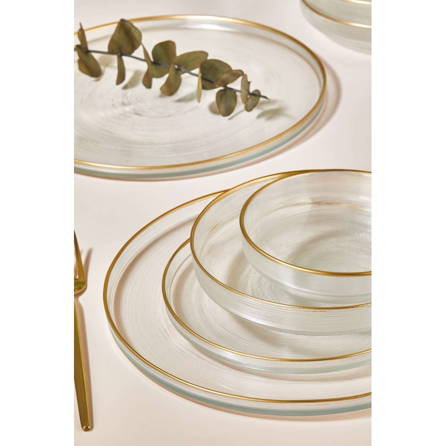 24-piece dining set, clear glass with gold trim