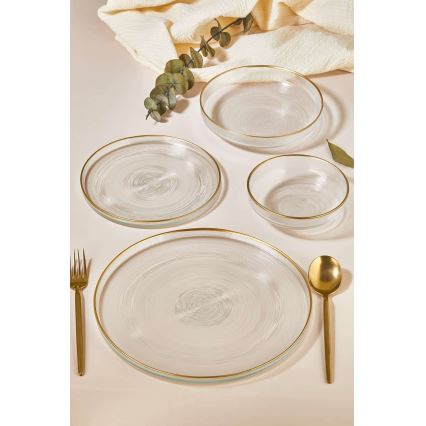 24-piece dining set, clear glass with gold trim