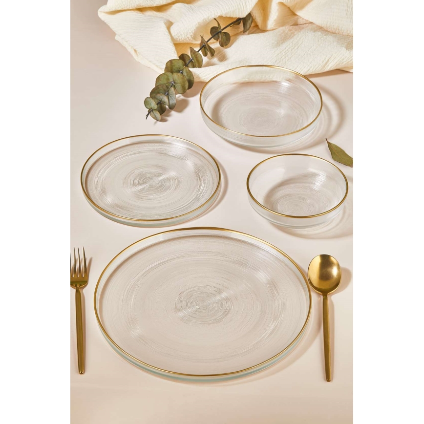 24-piece dining set, clear glass with gold trim