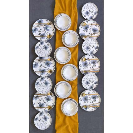 24-piece dining set white/blue/ceramic