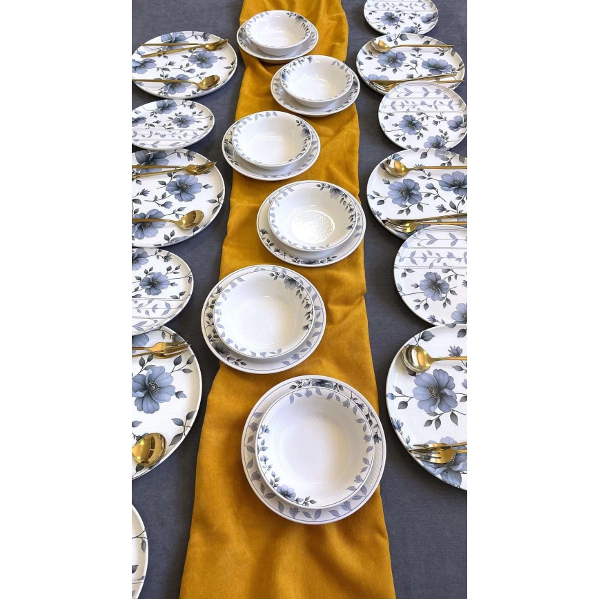 24-piece dining set white/blue/ceramic