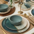 24-piece dinner set in turquoise and cream, stoneware
