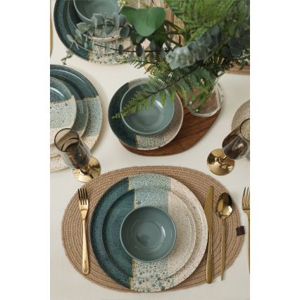 24-piece dinner set in turquoise and cream, stoneware