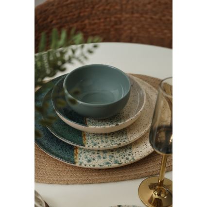 24-piece dinner set in turquoise and cream, stoneware