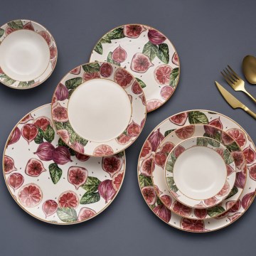 24-piece dinner set red/white/green/ceramic