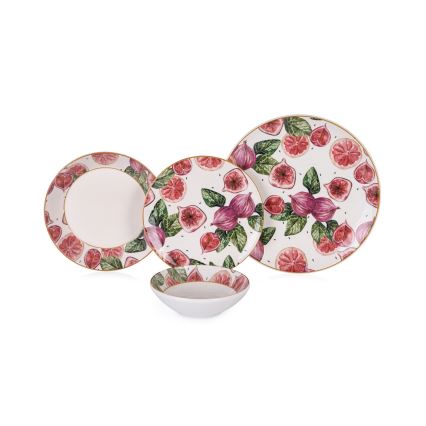 24-piece dinner set red/white/green/ceramic