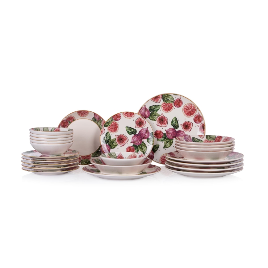 24-piece dinner set red/white/green/ceramic