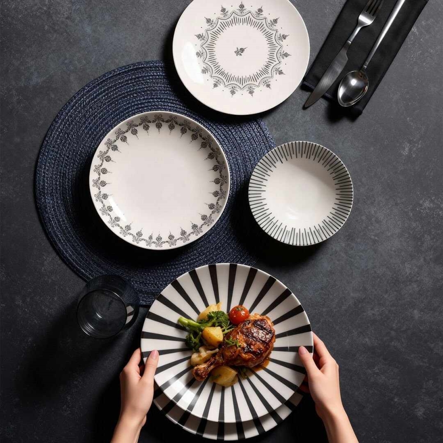 24-piece dinner set white/black/porcelain