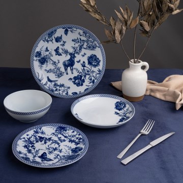 24-piece dinner set white/blue/porcelain