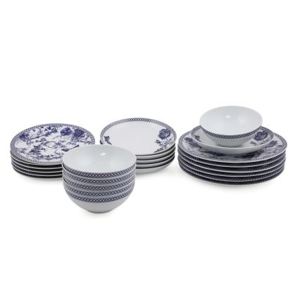 24-piece dinner set white/blue/porcelain