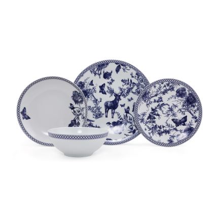 24-piece dinner set white/blue/porcelain