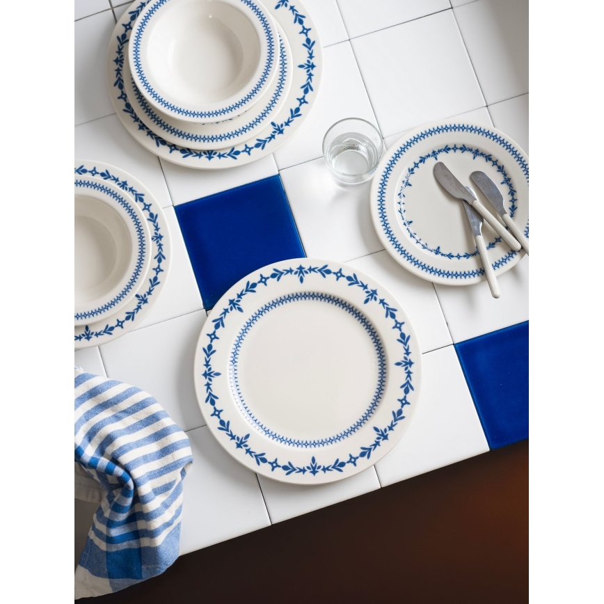 24-piece dinner set white/blue/porcelain