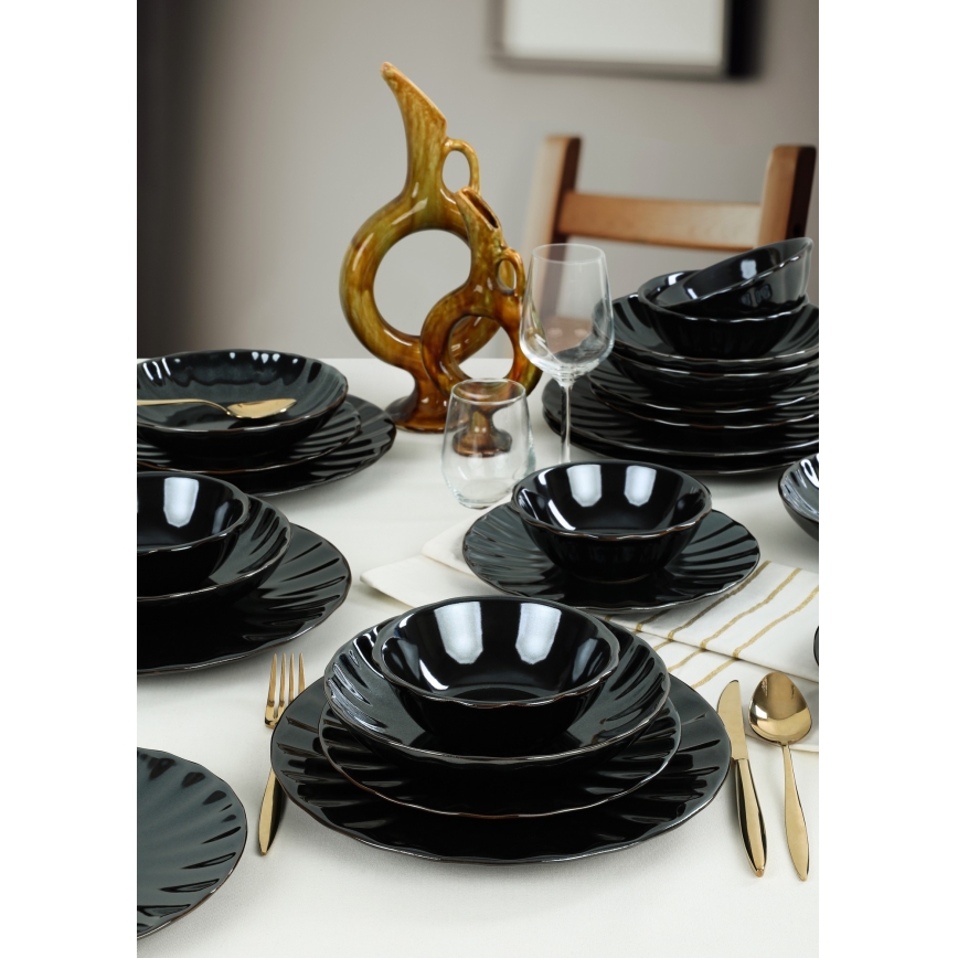 24-piece dinnerware set – black stoneware