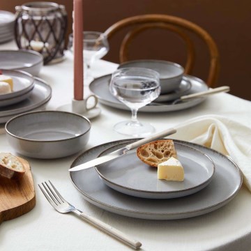 24-piece dinnerware set, elegant grey porcelain