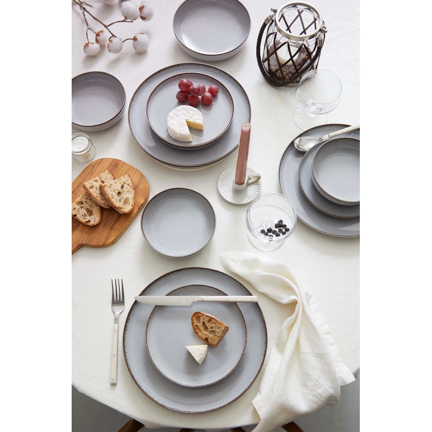 24-piece dinnerware set, elegant grey porcelain