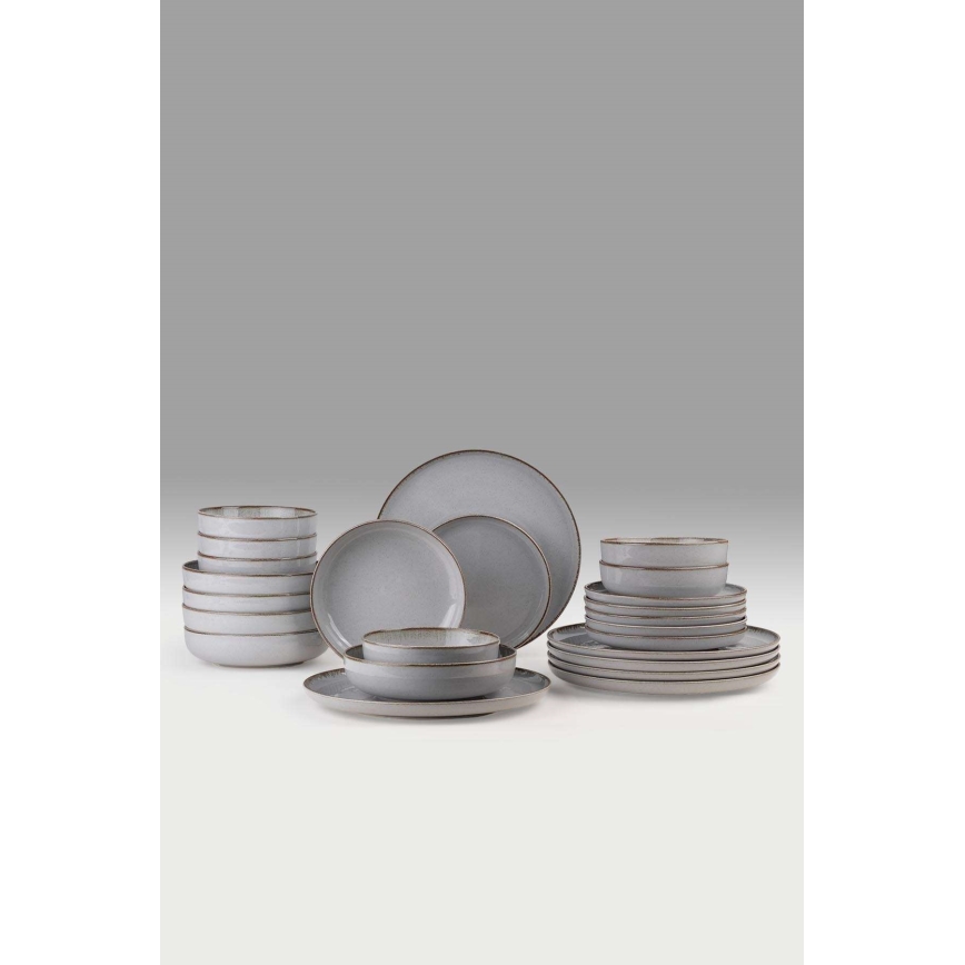 24-piece dinnerware set, elegant grey porcelain