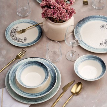 24-piece dinnerware set white/blue/ceramic