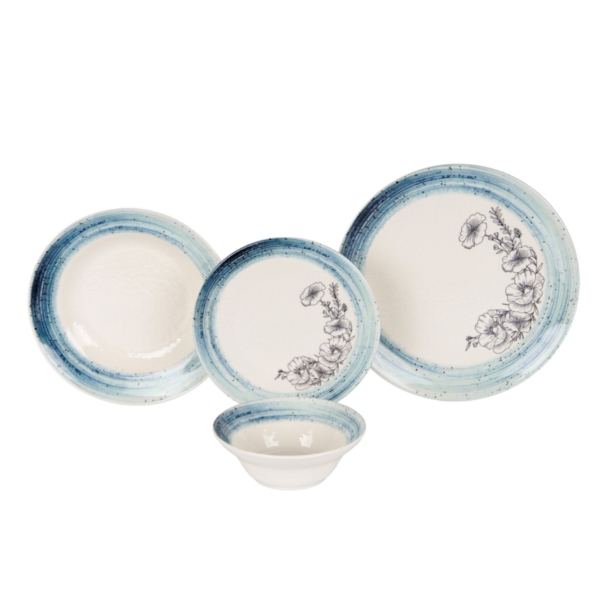 24-piece dinnerware set white/blue/ceramic