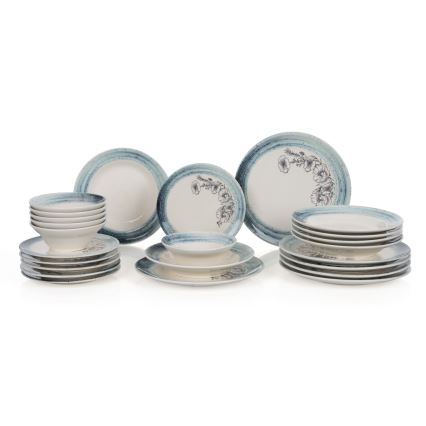 24-piece dinnerware set white/blue/ceramic