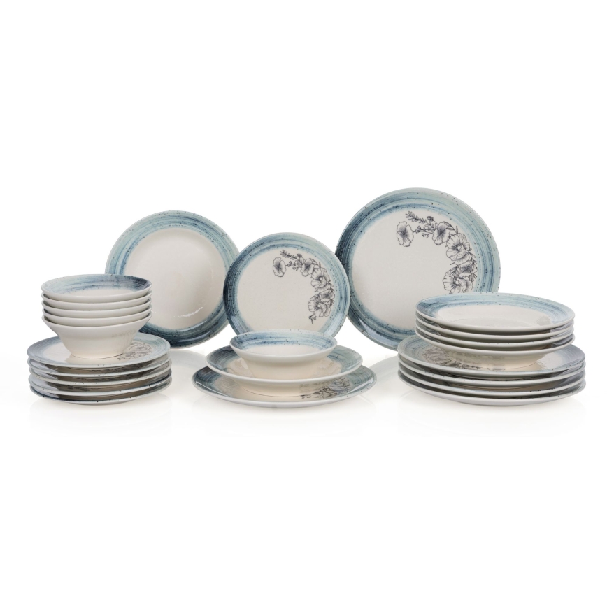 24-piece dinnerware set white/blue/ceramic