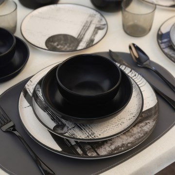 24-piece dinnerware set — white / black / stoneware