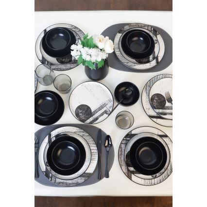 24-piece dinnerware set — white / black / stoneware