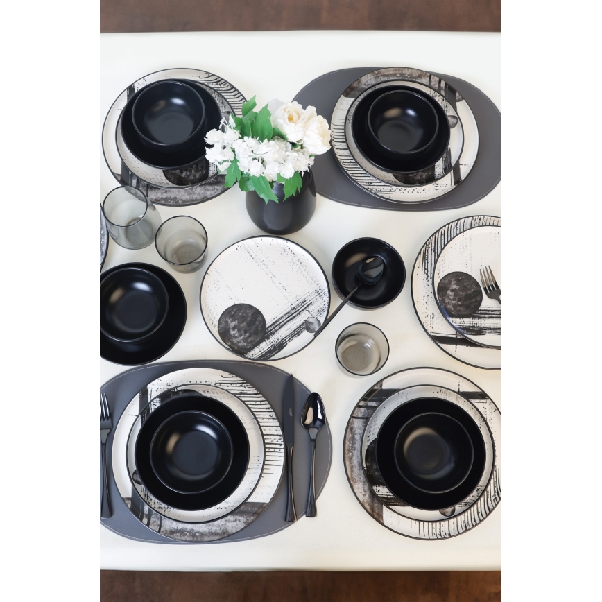 24-piece dinnerware set — white / black / stoneware