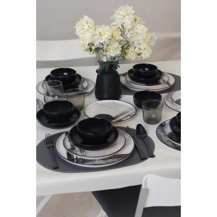 24-piece dinnerware set — white / black / stoneware