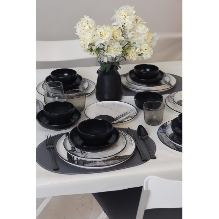 24-piece dinnerware set — white / black / stoneware
