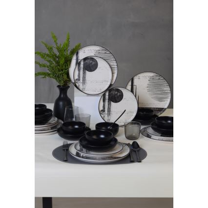 24-piece dinnerware set — white / black / stoneware